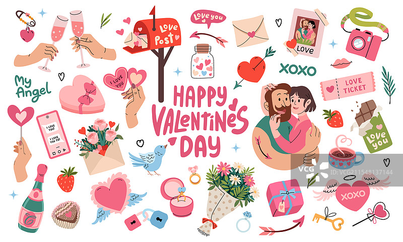 可爱的情人节浪漫元素组合图片素材