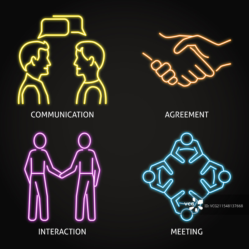 沟通与会议霓虹图标集图片素材
