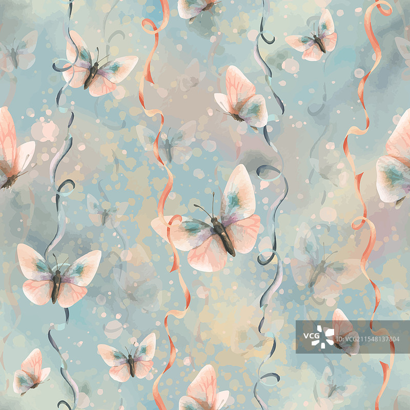 扭动的缎带与飞舞的蝴蝶图片素材