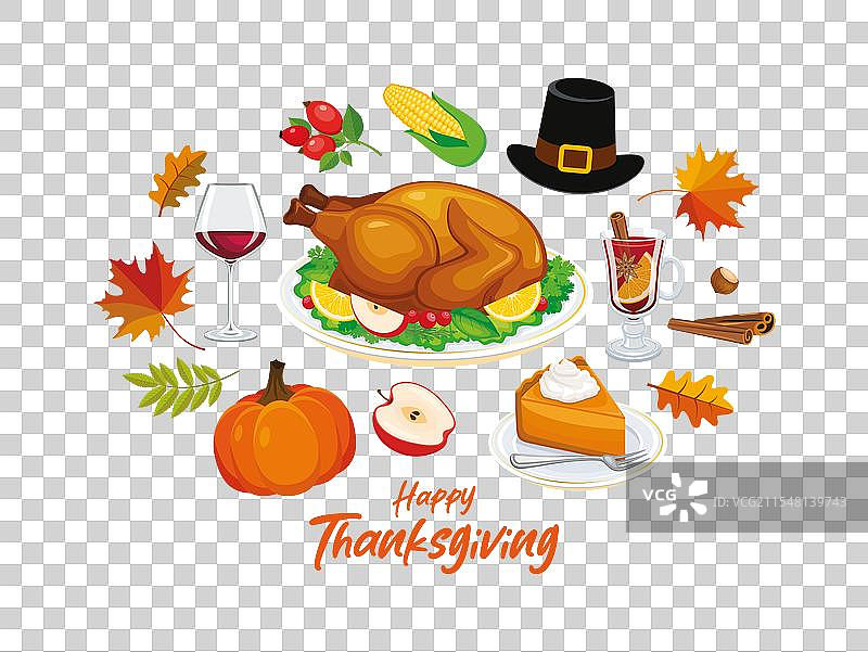 感恩节快乐秋季多彩图标集图片素材