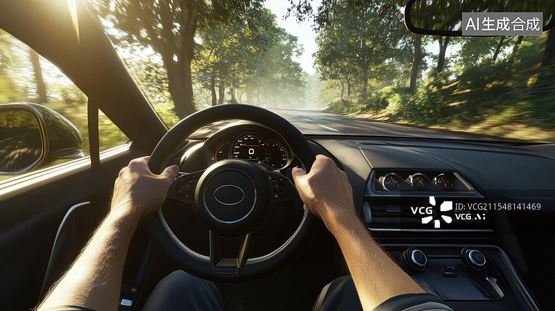 【AI数字艺术】司机手握方向盘图片素材