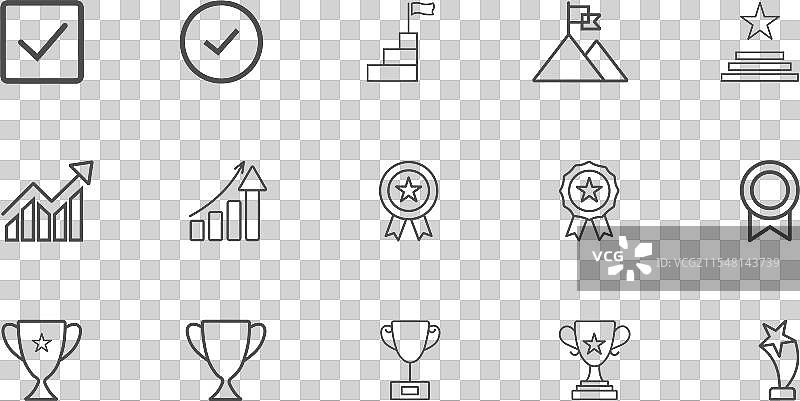 奖项与成功线条图标集，可编辑的线条图片素材