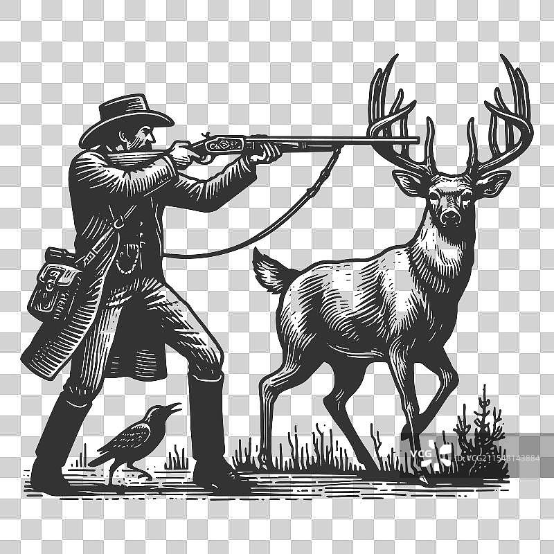 猎人瞄准鹿的雕刻图片素材