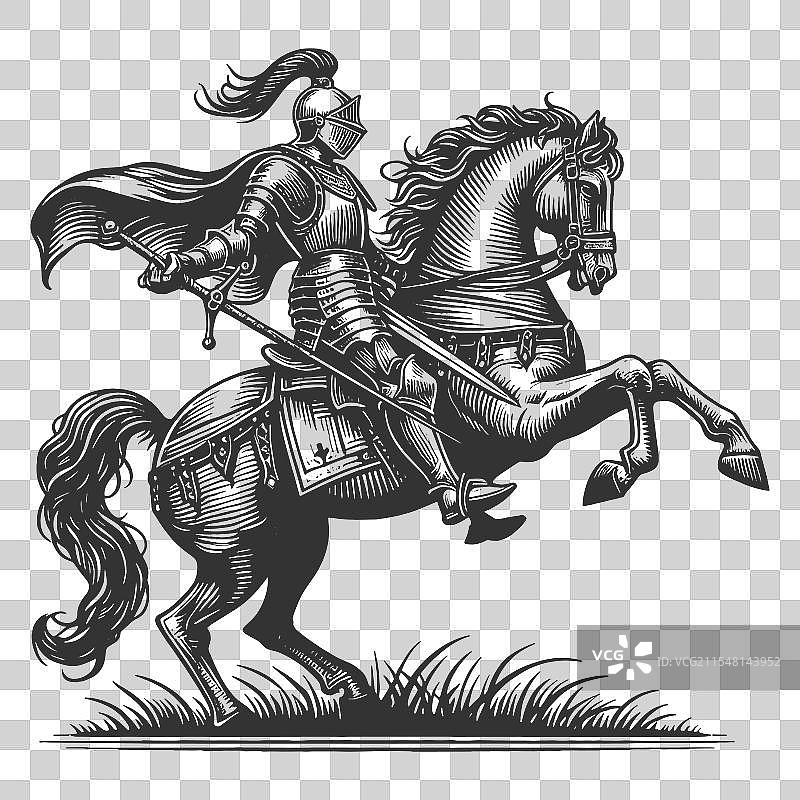 中世纪骑士骑马的雕刻图片素材