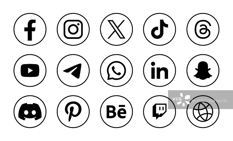 流行社交网络标志图标集合图片素材