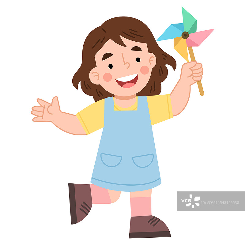快乐的小女孩在玩纸风车图片素材