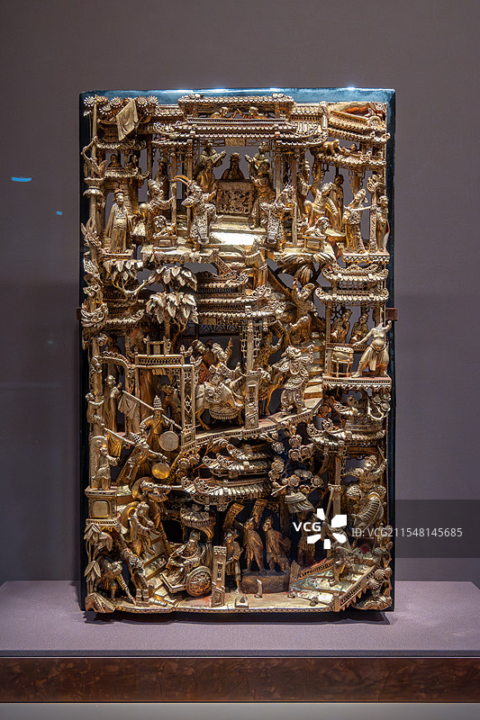 上海博物馆 潮州金漆木雕人物故事花板图片素材