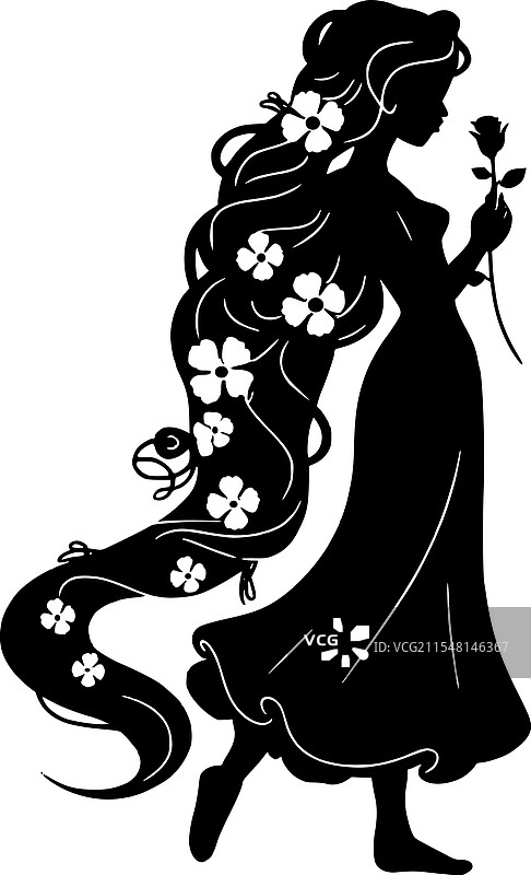 长发公主SVG剪切文件，适用于Cricut和Silhouette图片素材