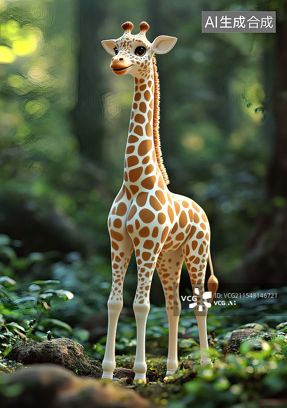 【AI数字艺术】一只长颈鹿站在森林里的长颈鹿图片素材