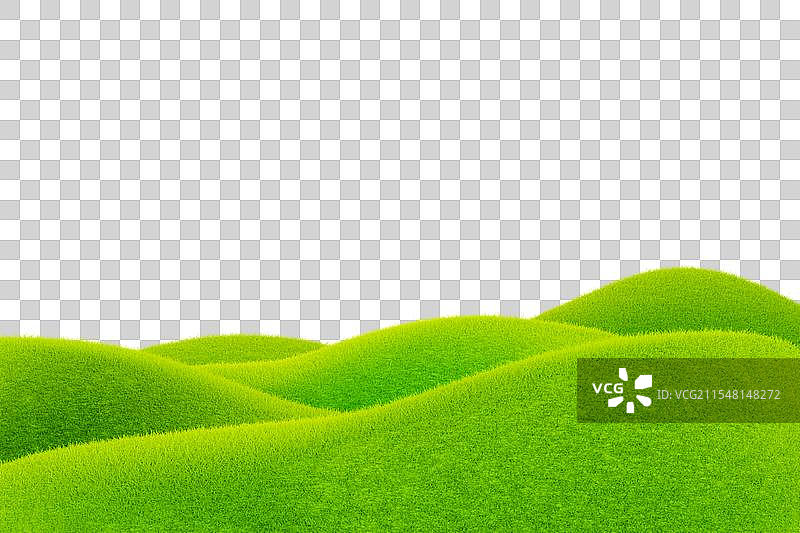 3D立体春天户外绿色草地山坡春天元素图片素材
