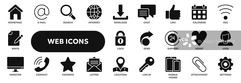 与网络和互联网相关的实心图标集合图片素材