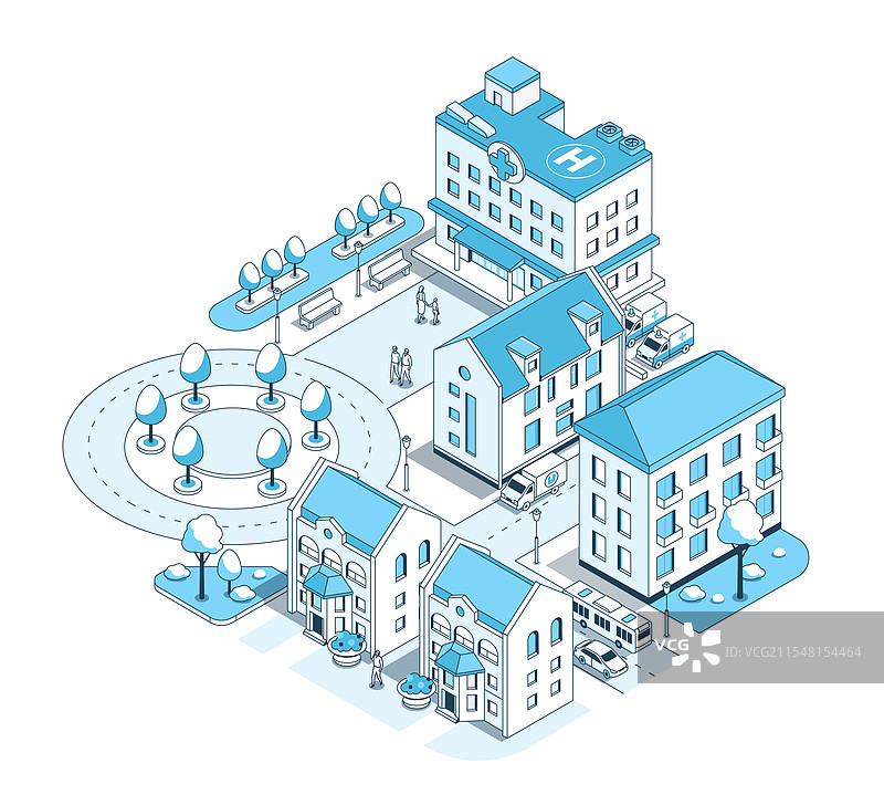 现代城市市立医院 - 等轴测图图片素材