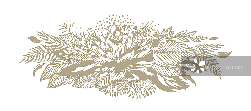 手绘的横向花卉米色复古构图图片素材