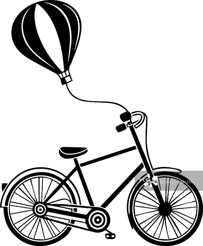 一幅黑白色调的自行车和气球的图像图片素材