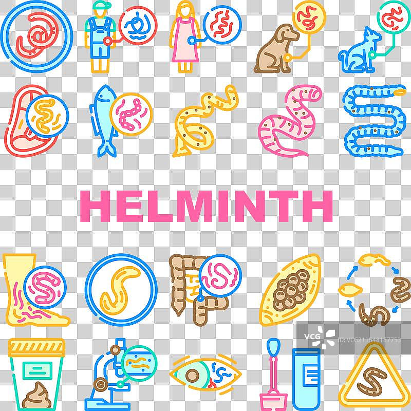 线虫寄生虫图标集图片素材