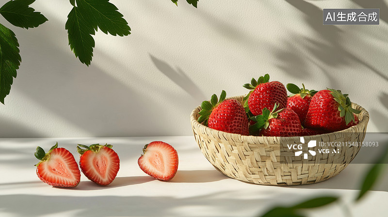 【AI数字艺术】果篮里的草莓图片素材