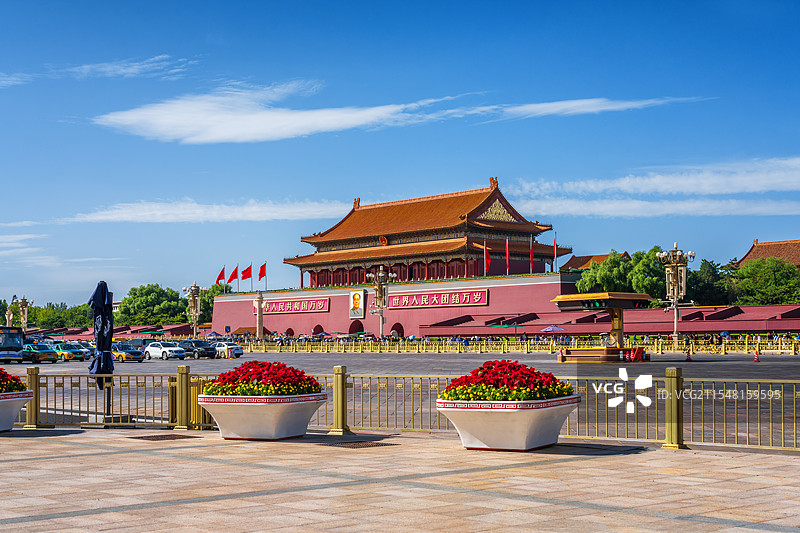 北京天安门城楼与长安街夏天景象图片素材