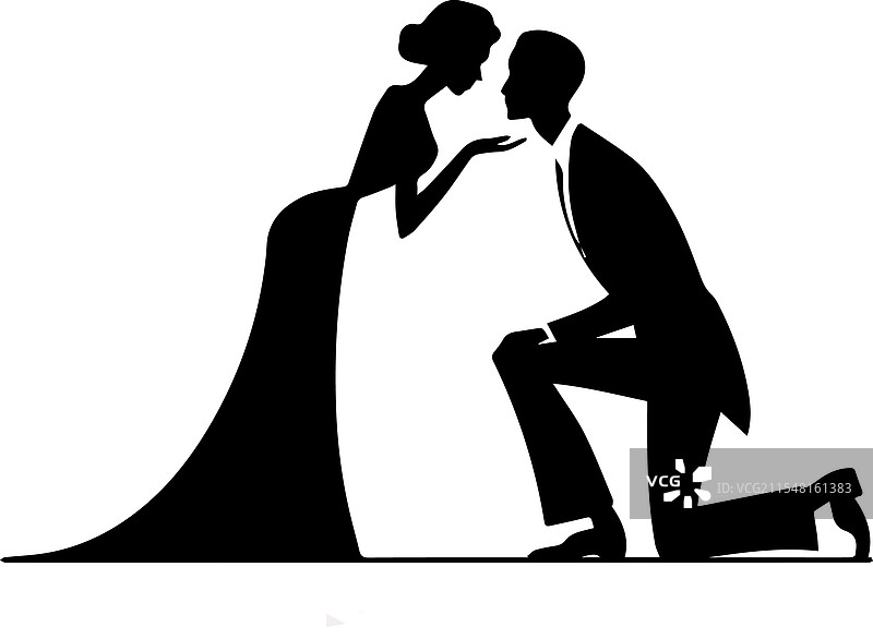 一个男人跪下向女人求婚的剪影图片素材