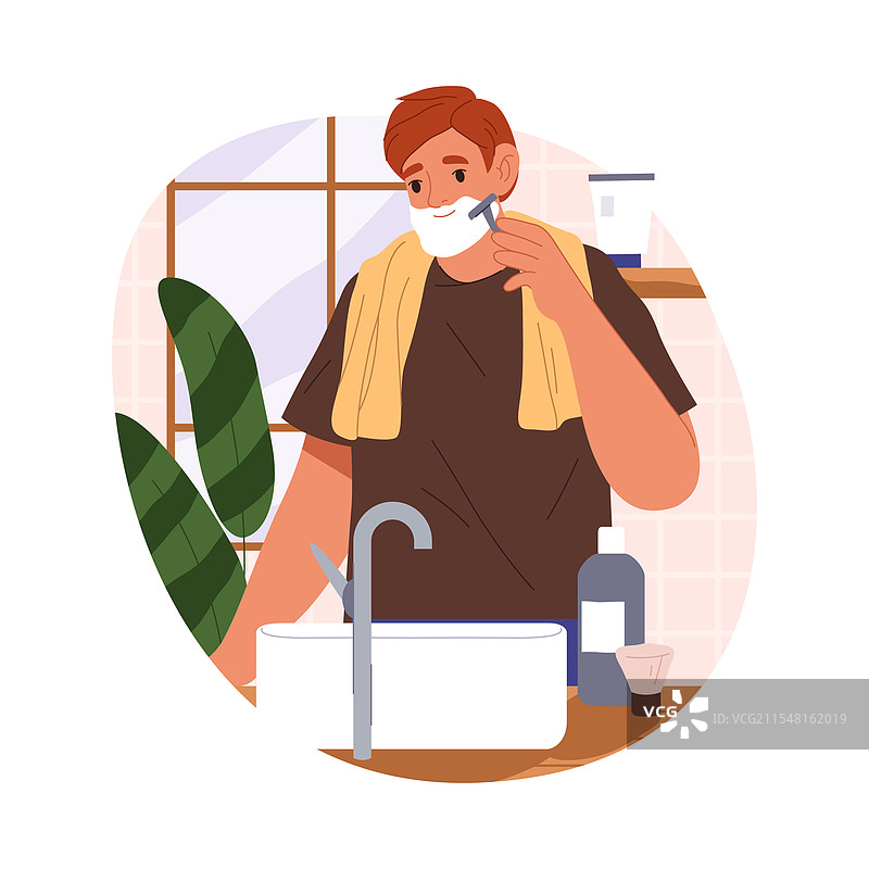 男人用剃刀和泡沫剃须图片素材