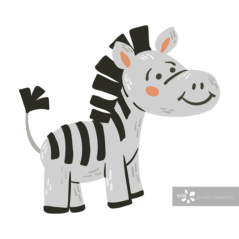可爱的手绘平面图微笑的斑马图片素材