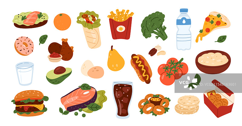快餐街头小吃：垃圾食品与健康食品的油炸组合图片素材