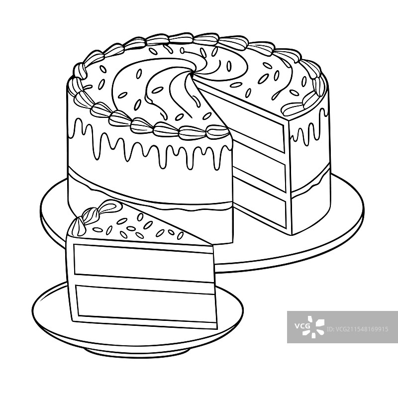 装饰层叠蛋糕切片的线条艺术图片素材