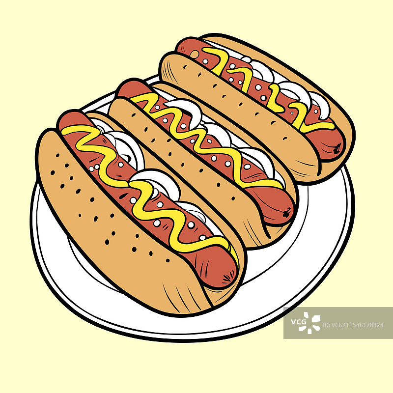 美味的热狗，上面加了芥末和洋葱配料图片素材