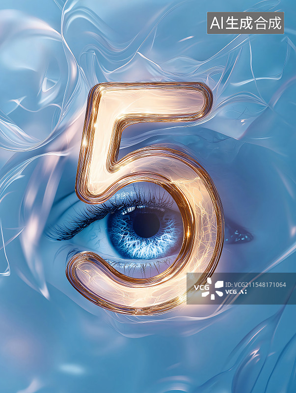 【AI数字艺术】眼睛与数字 5 创意结合，造型独特新颖，趣味十足，简约醒目，带来别样视觉感受。图片素材