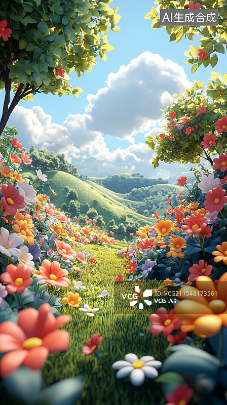 【AI数字艺术】大自然草原花朵装饰展台场景图片素材