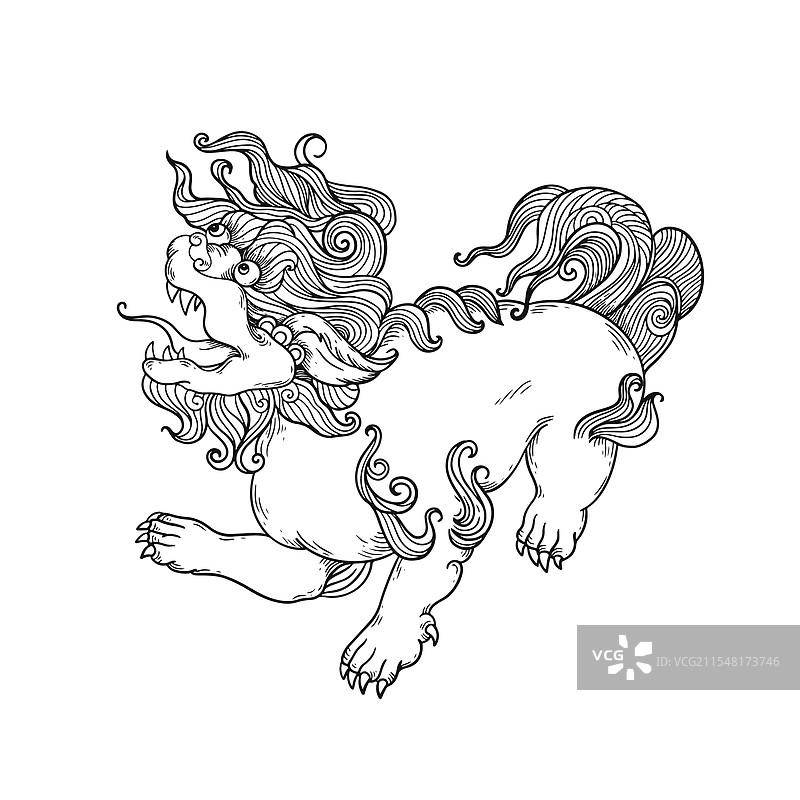 白色背景上的线条艺术中国福犬图片素材