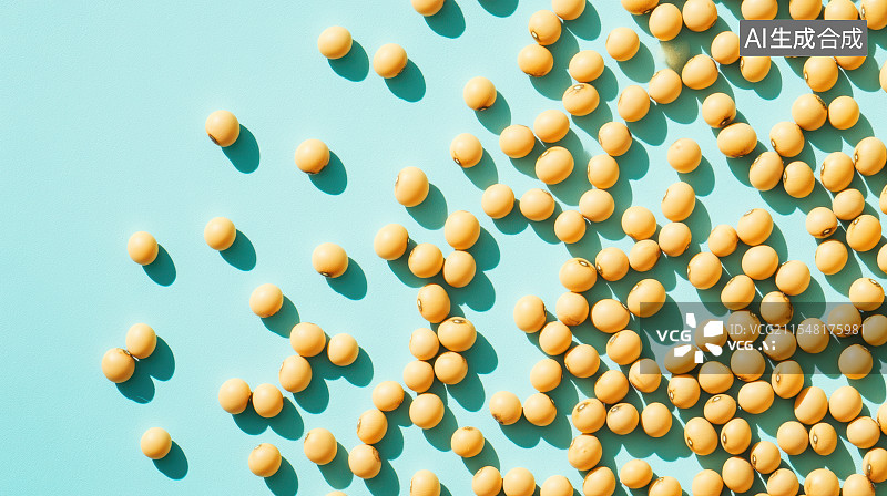 【AI数字艺术】青色背景下的大豆黄豆图片素材