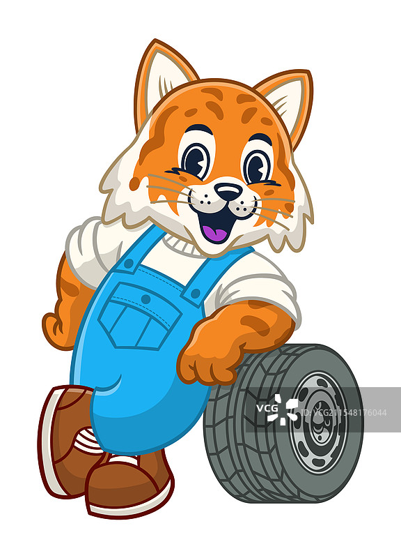 快乐的野猫汽车修理工吉祥物图片素材