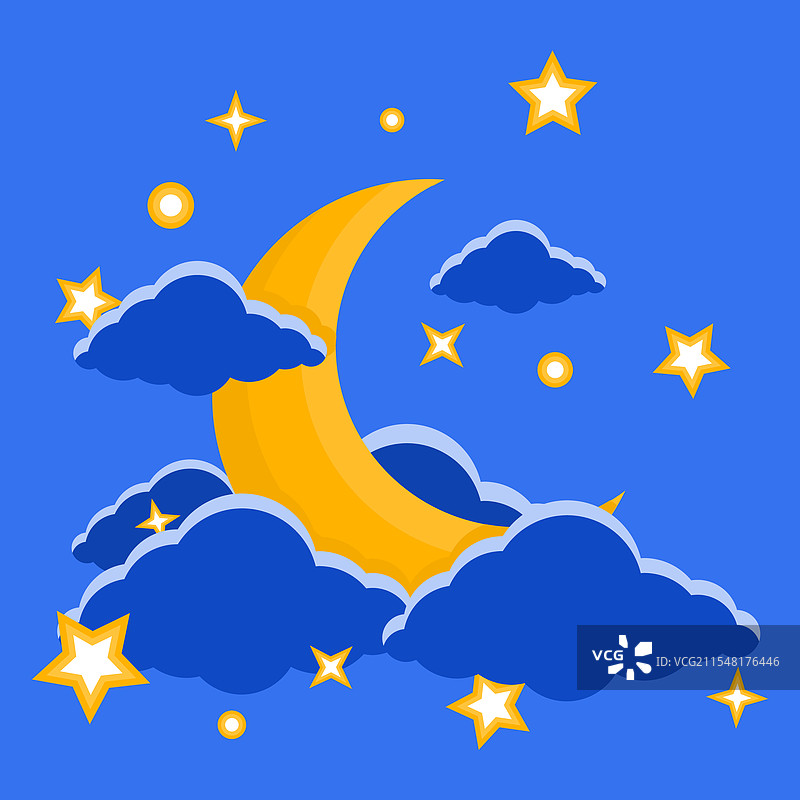 美丽的弯月与云朵和星星图片素材