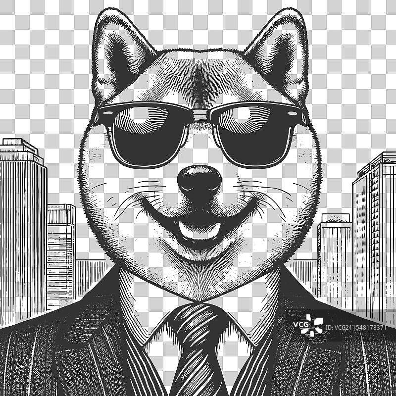 穿着西装和太阳镜的柴犬商人图片素材