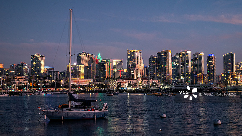 美国加州圣地亚哥海港晚霞图片素材