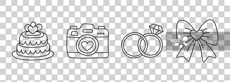 婚礼手绘涂鸦图标集 - 蛋糕照片图片素材