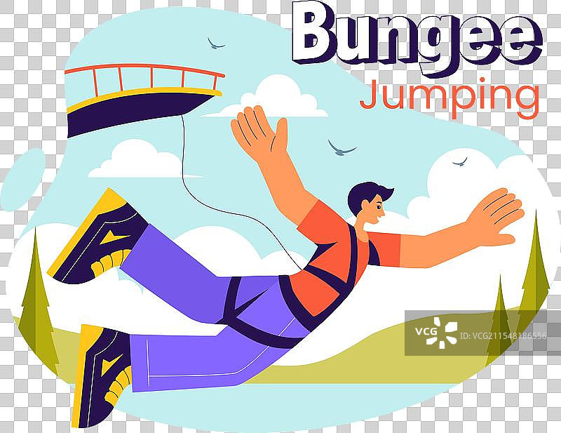 蹦极跳，展示一个人从高处坠落图片素材