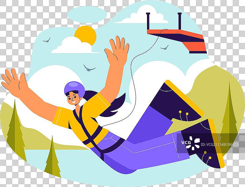 蹦极跳，展示一个人从高处坠落图片素材