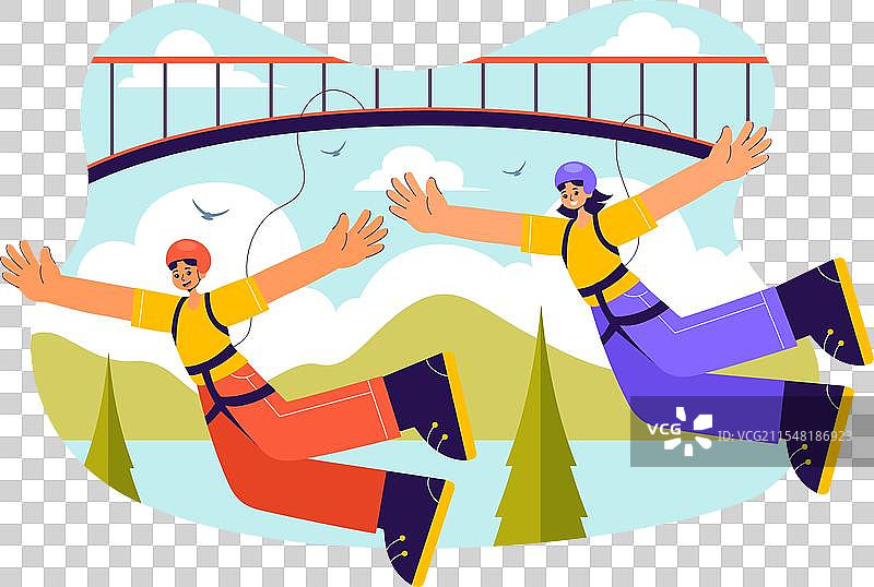 蹦极跳，展示一个人从高处坠落图片素材