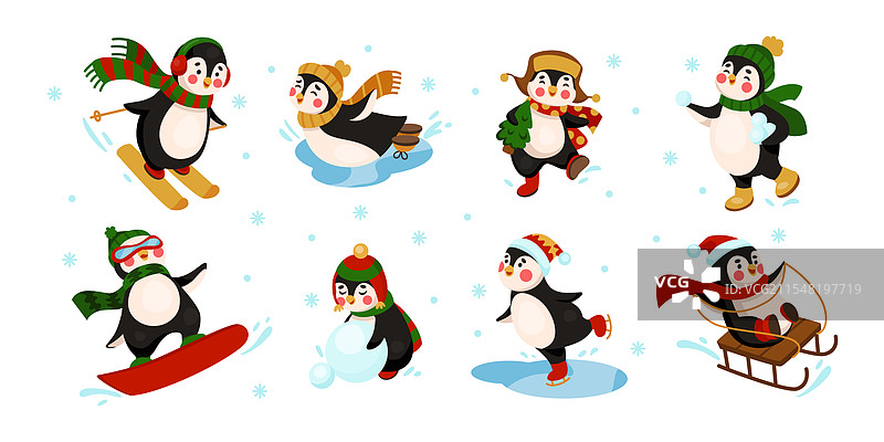 滑雪的卡通企鹅冬季运动角色图片素材