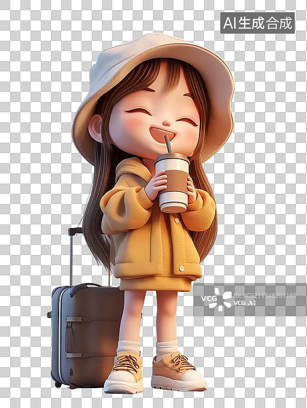 【AI数字艺术】3D女孩秋冬美拉德色系旅游出行穿搭免抠图形图片素材