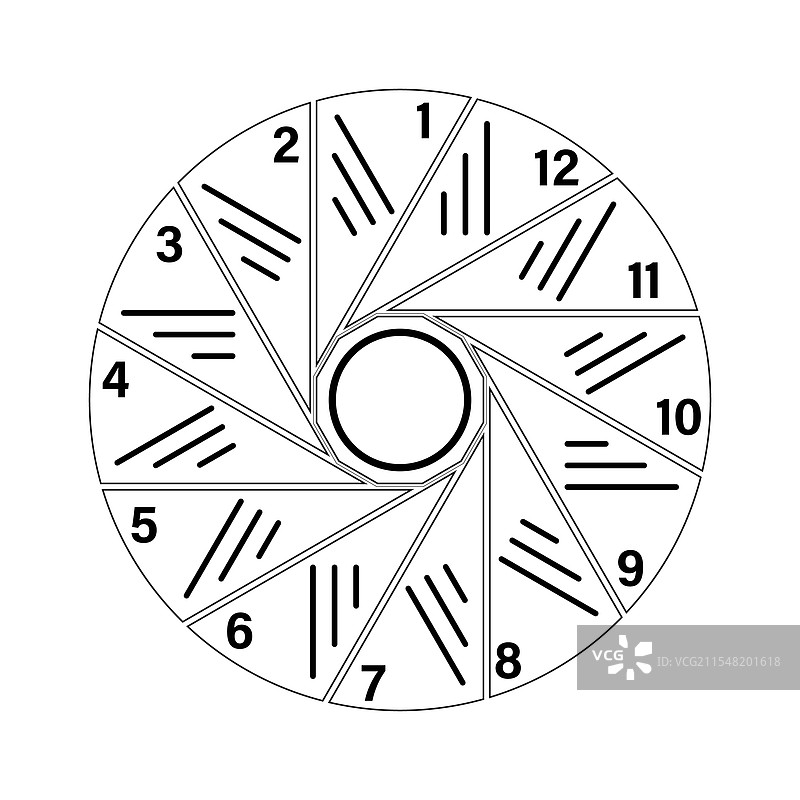 黑白圆形数字轮盘，十二个刻度图片素材