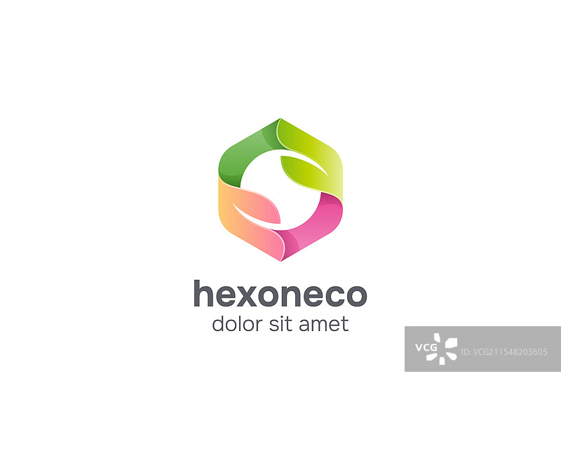 多彩的同步叶子六边形标志图片素材