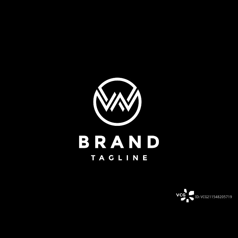 初始字母W和W字母线条在圆形标志内图片素材