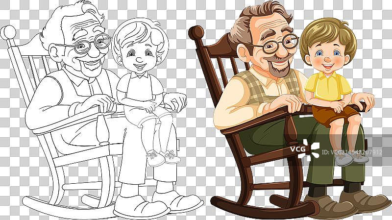 老年人与孩子在椅子上共享时光图片素材