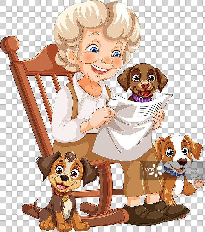 一位老年女性与她的狗一起享受阅读时光图片素材