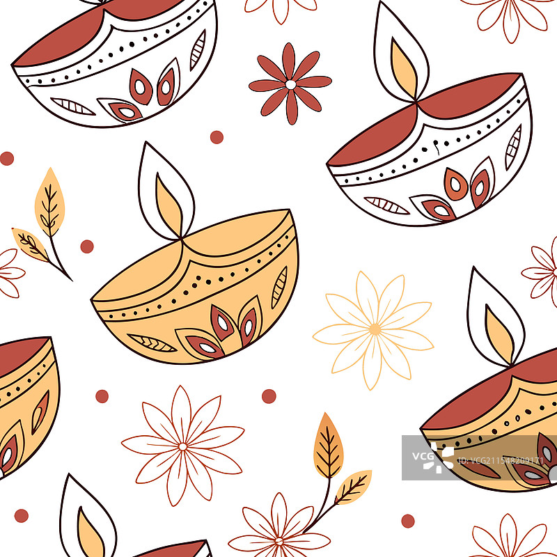 节日的排灯节油灯图案与花卉图案图片素材