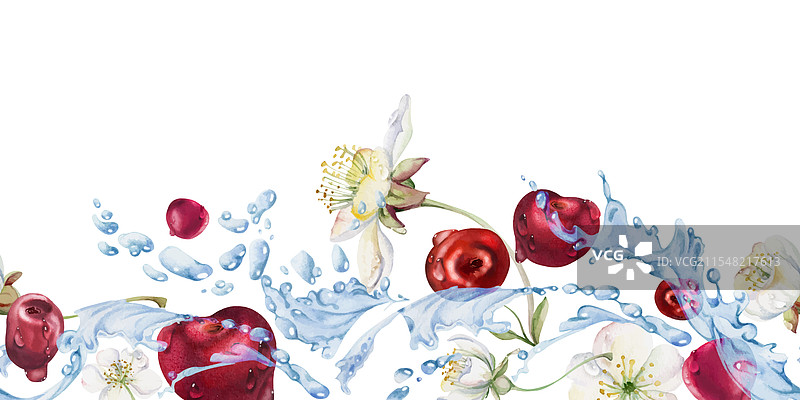 甜酸樱桃在水花中飞溅图片素材