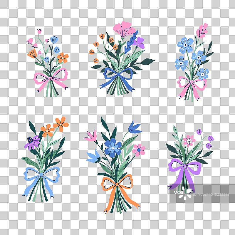 一组用丝带绑扎的花束图片素材