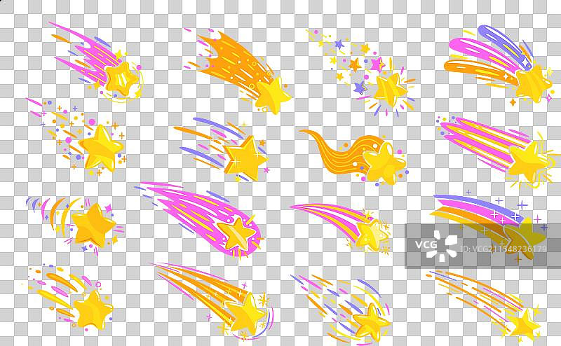 卡通人物在太空中射击带尾巴的彗星和星星图片素材